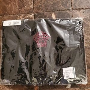 Versace Black wool scarf with red embroidered Medusa head NWT